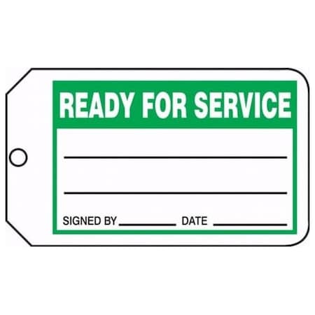 Accuform Safety Tags, READY FOR SERVICE, 5.75in x 3.25in, RP-Plastic, 5PK MMT327PTM